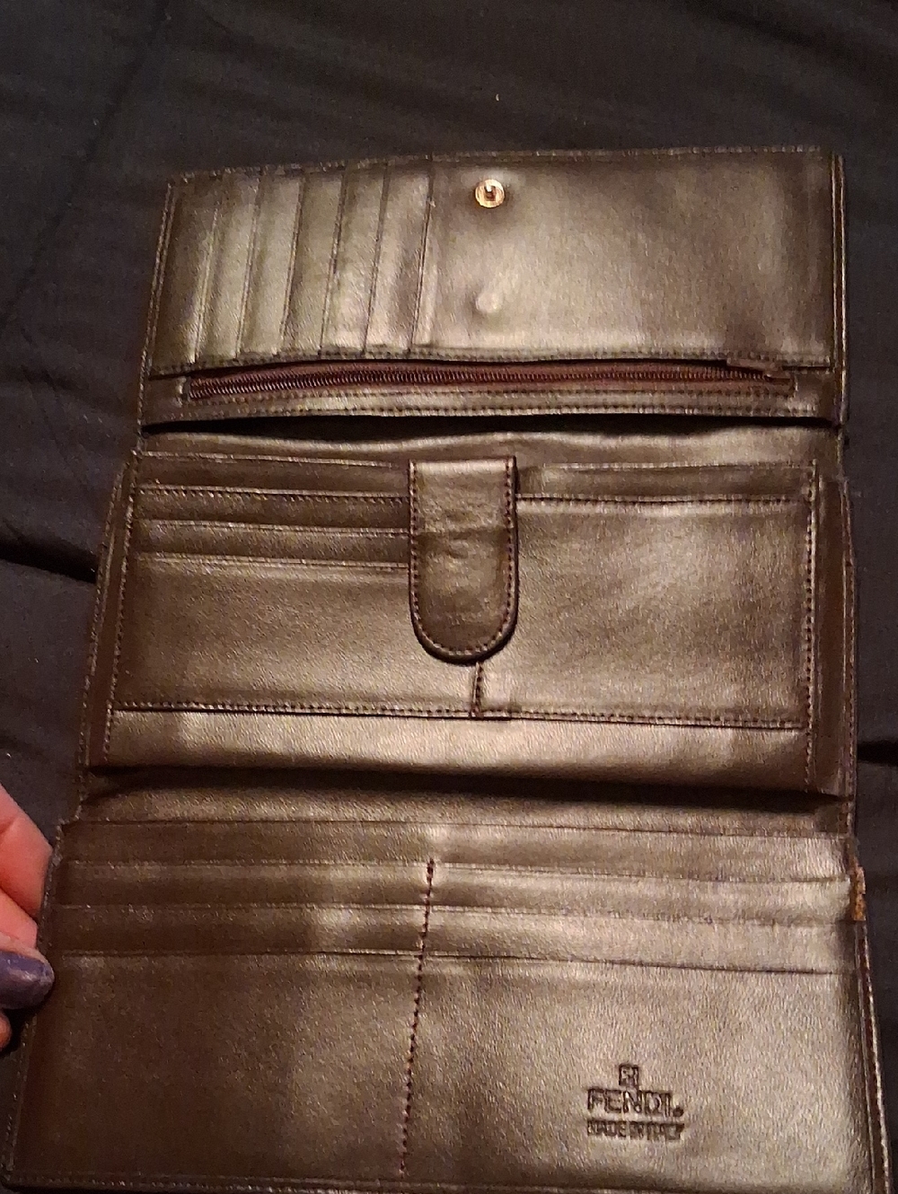 Fendi Brown leather metallic Folded Continental Wallet - Picture 3 of 10